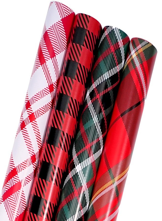 BIOBROWN Christmas Wrapping Paper Rolls - Red/Green/Black/White Tartan Plaid Design for Party, Holiday - 30" X 10' Per Roll (4 Rolls: 100 sq. ft. ttl.) - Image 1