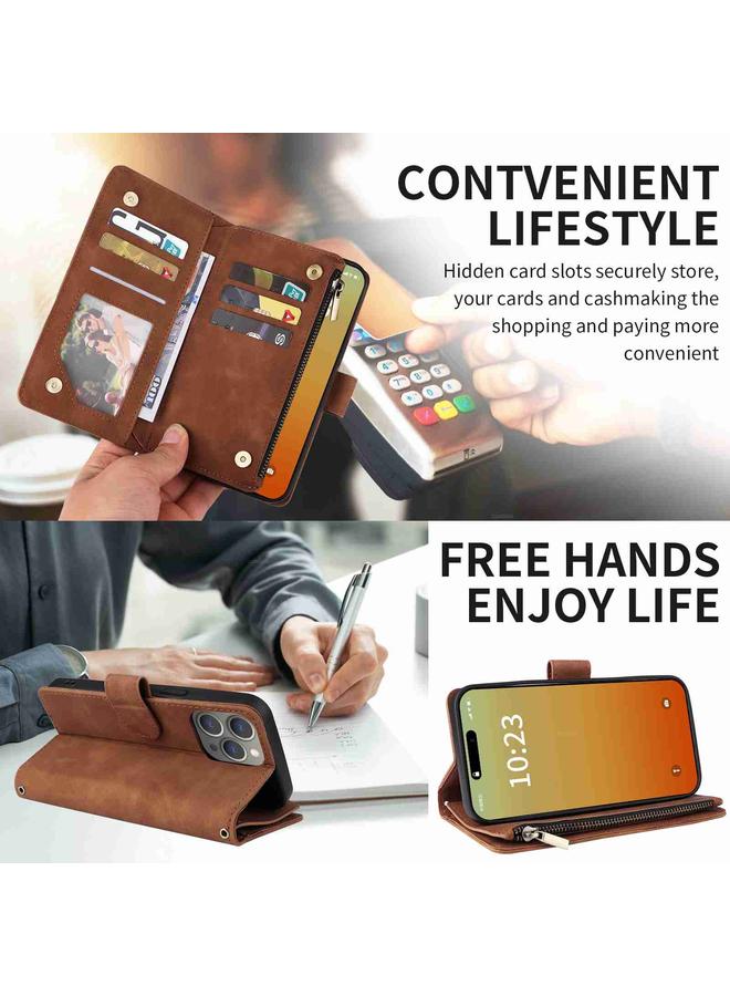 اس-توب جراب هاتف iPhone 15 Pro Max Crossbody مع محفظة متعددة الفتحات للبطاقات وسحاب من الجلد - Image 3