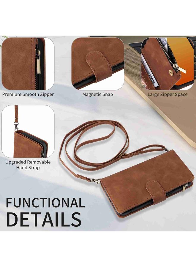 اس-توب جراب هاتف iPhone 15 Pro Max Crossbody مع محفظة متعددة الفتحات للبطاقات وسحاب من الجلد - Image 5