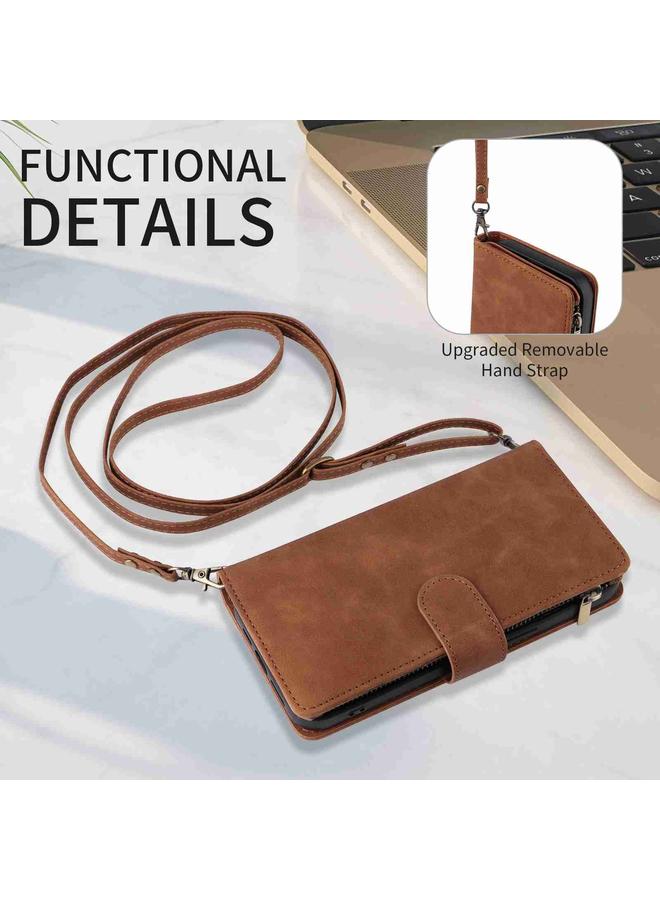 اس-توب جراب هاتف iPhone 15 Pro Max Crossbody مع محفظة متعددة الفتحات للبطاقات وسحاب من الجلد - Image 4