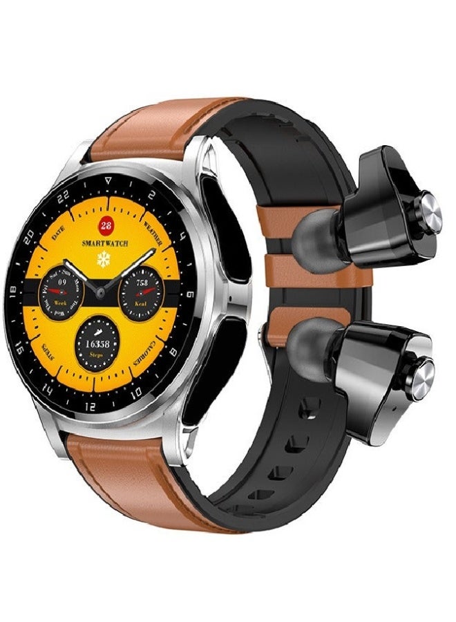 ارواق ساعة GT66 الذكية مع سماعات أذن لاسلكية - شاشة دائرية عالية الدقة مقاس 1.39 بوصة، وحزام جلدي فاخر، وتتبع معدل ضربات القلب ومستوى تشبع الأكسجين في الدم، ومراقبة النوم، وأكثر من 100 وضع رياضي، ومكالمات بلوتوث، وجهاز تتبع اللياقة البدنية - بني - Image 1