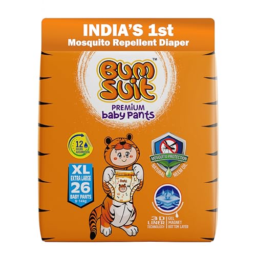 Bumsuit Baby Pants Diapers XL (12–17kg), 28 Count | India’s 1st Mosquito Protection | 12 Hr Absorption | Soft Cottony Breathable Fabric | Stretchable Waistband | Leak Guard & Rash-Free Comfort - Image 1
