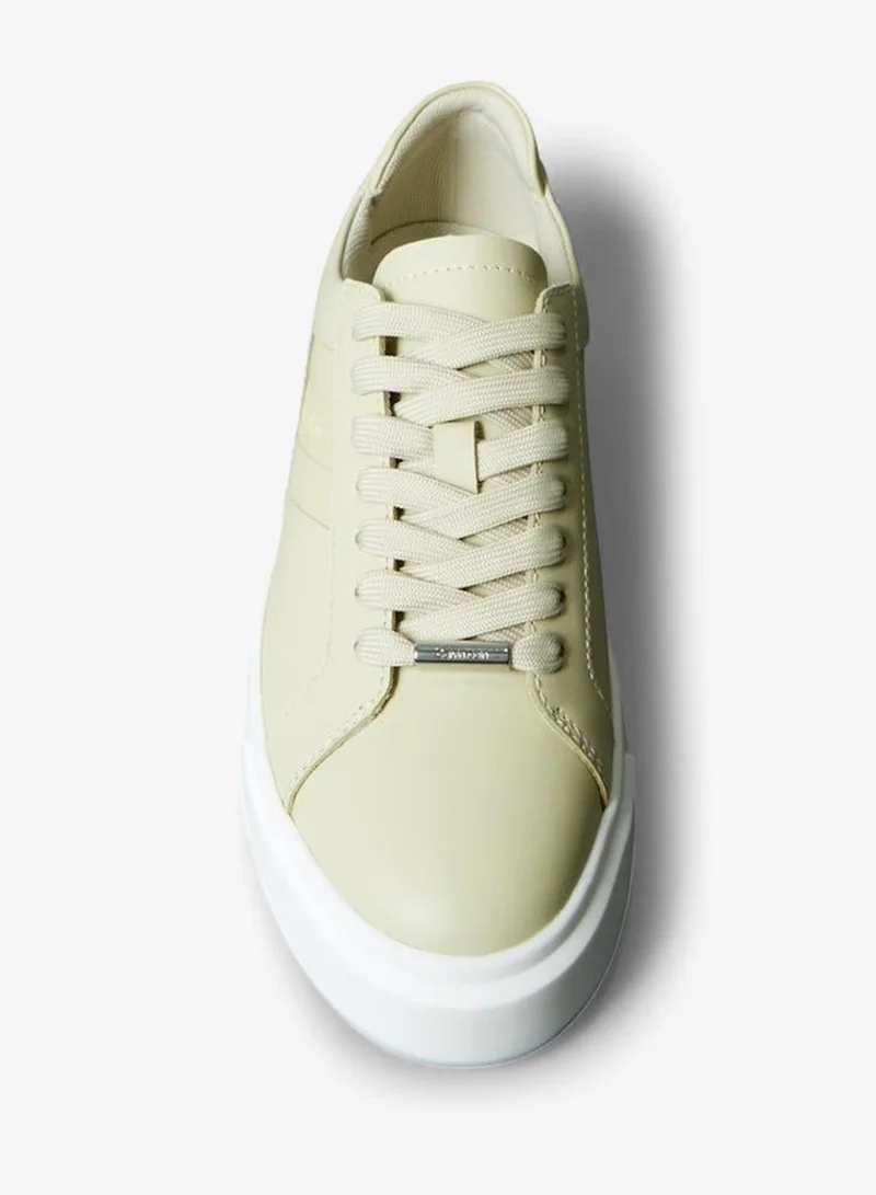 Calvin Klein Jeans Green Haze Leather Logo Tape Trainers for Women | Best Price UAE