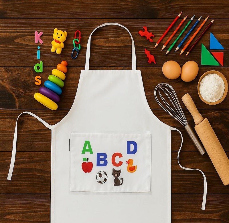 Tolexo® Waterproof Kids Apron with ABCD Text Print | Multipurpose for Baking, Cooking, Painting, Art & Birthday Theme Parties | Large Pocket | for Boys & Girls Age 3–6 Years - Image 3