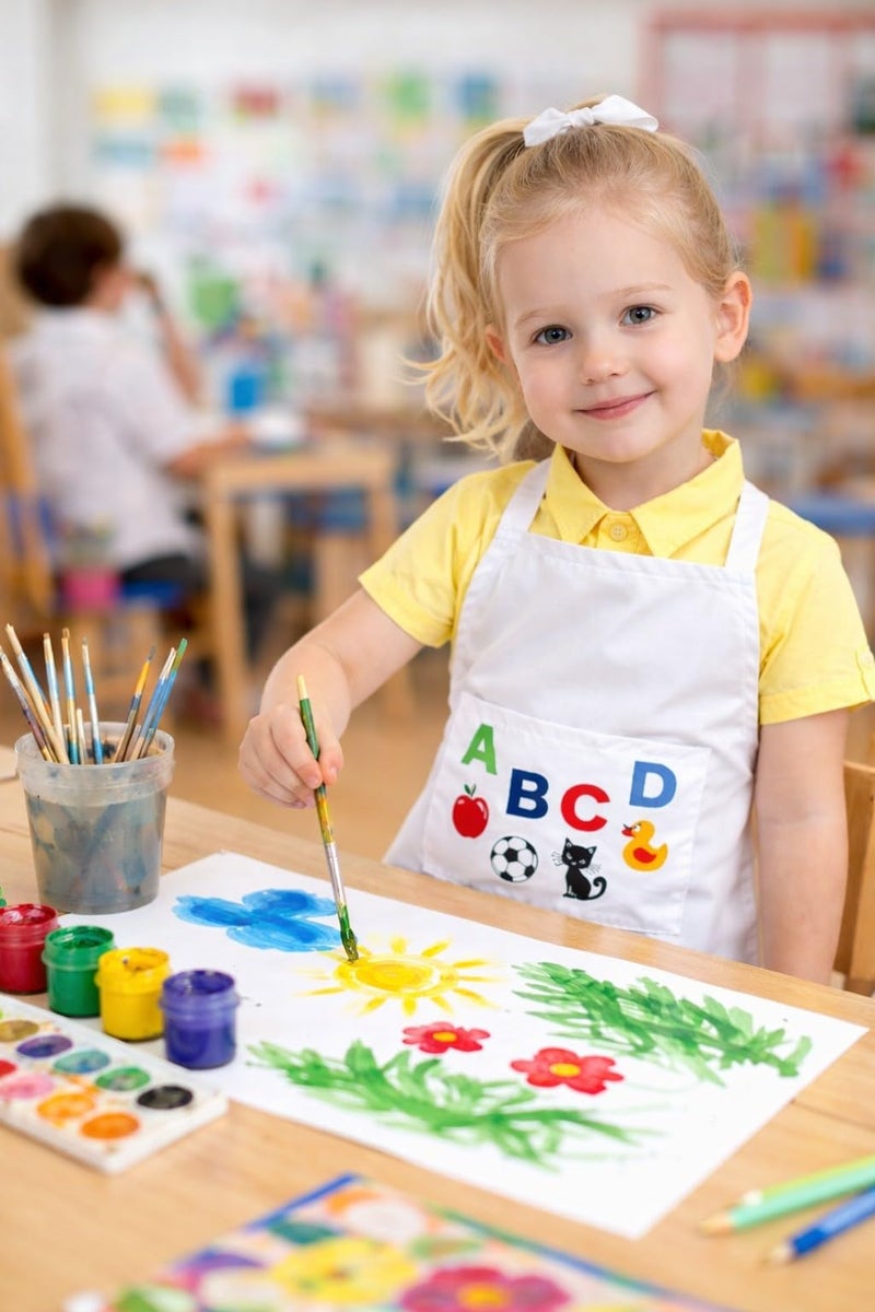 Tolexo® Waterproof Kids Apron with ABCD Text Print | Multipurpose for Baking, Cooking, Painting, Art & Birthday Theme Parties | Large Pocket | for Boys & Girls Age 3–6 Years - Image 4