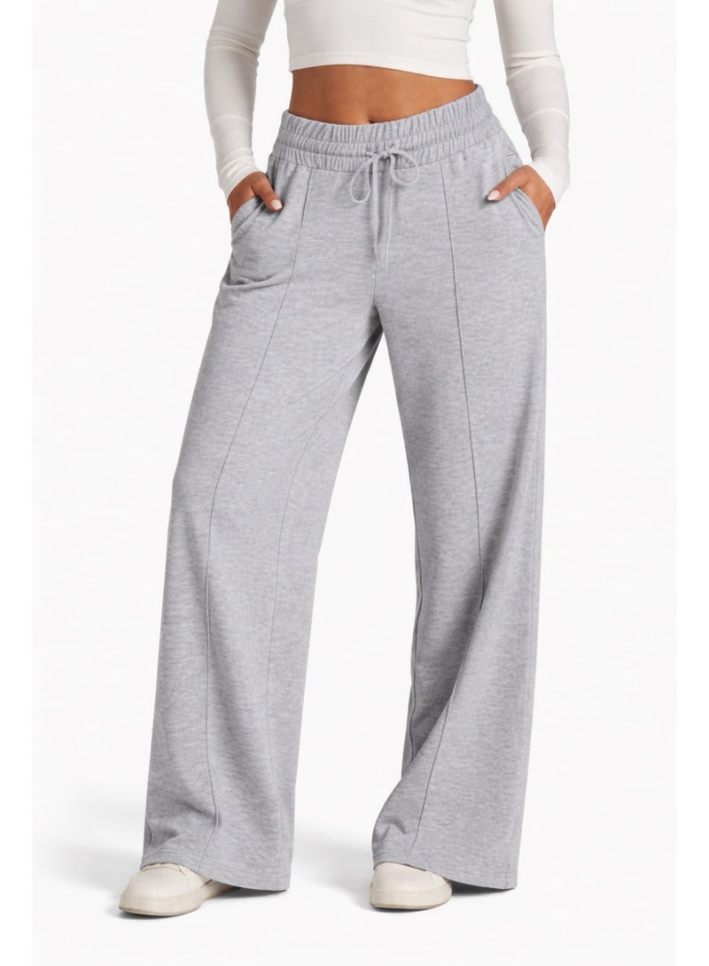 midelxp Women’s Wide Leg Sweatpants, Lightweight, High Waisted with Wide Pockets, Comfortable Lounge Pants with Drawstring - Image 2