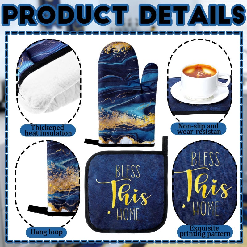 Fourluoo 10 Pcs Kitchen Dish Towels Rugs Oven Mitts and Pot Holders Kit Farmhouse Kitchen Decor Set Gloves Vintage Potholders for Baking Cooking Chef(Blue,Modern) - Image 5