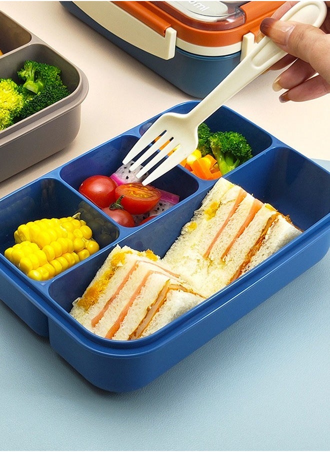 HOMESTAR Plastic PP 4-Grids Lunch Box with Cutlery All-in-one Bento Box 1300ML Food Container for Adults Students Orange/Blue  - Image 3