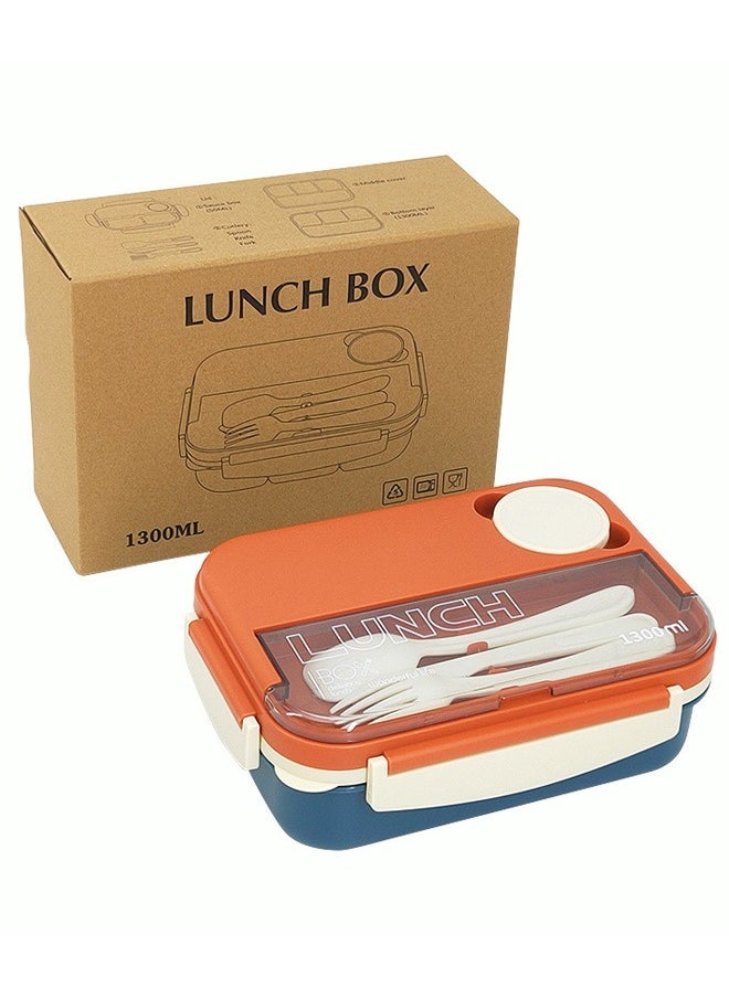 HOMESTAR Plastic PP 4-Grids Lunch Box with Cutlery All-in-one Bento Box 1300ML Food Container for Adults Students Orange/Blue  - Image 5