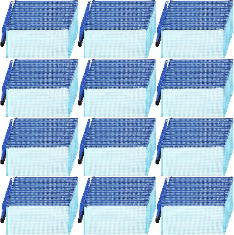 Handepo 100 Pack Mesh Zipper Pouch Pencil Pouches Bulk Clear Storage Bag Small Waterproof Purse Bag Multipurpose for Cash Board Game Passport Office(A6/9.45x4.53in,Blue) - Image 1
