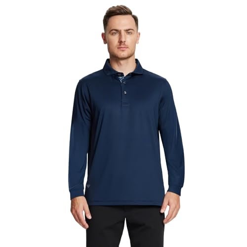 M MAELREG Polo Shirts for Mens Long Sleeve Moisture Wicking Outdoor Solid Golf Shirts with Collar Dry Fit - Image 3