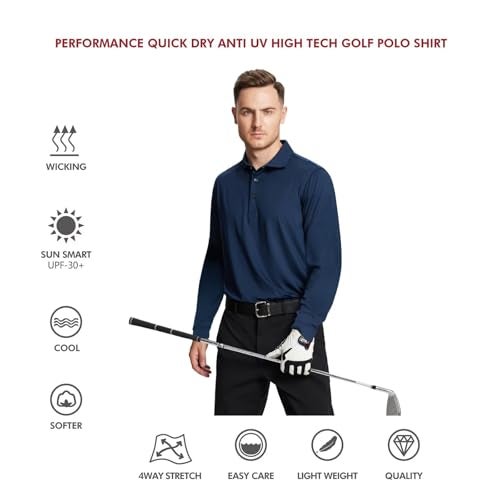 M MAELREG Polo Shirts for Mens Long Sleeve Moisture Wicking Outdoor Solid Golf Shirts with Collar Dry Fit - Image 5