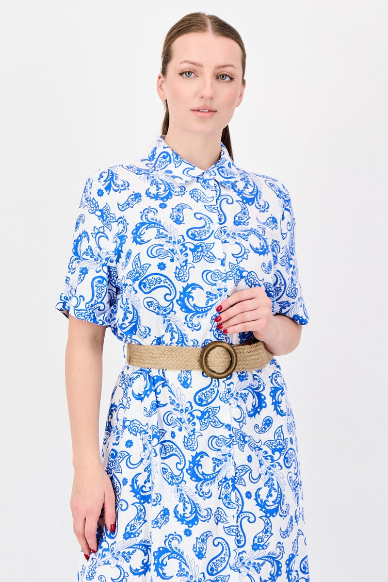 bebe Women Floral Print Belted Midi Dress, Multicolor - Image 2