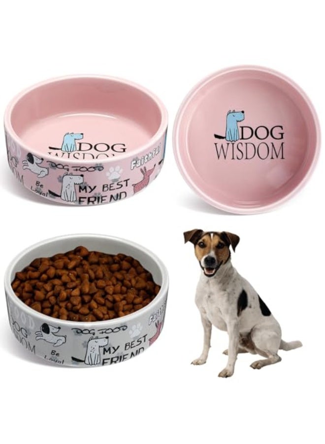 2 Pcs 5 Inch Ceramic Dog Bowls, Cartoon Pattern Cat and Dog Food Bowls, Cute and Durable Heavy Water Dishes for Small Dogs and Pets, Travel Friendly, Dishwasher and Microwave Safe - Image 1