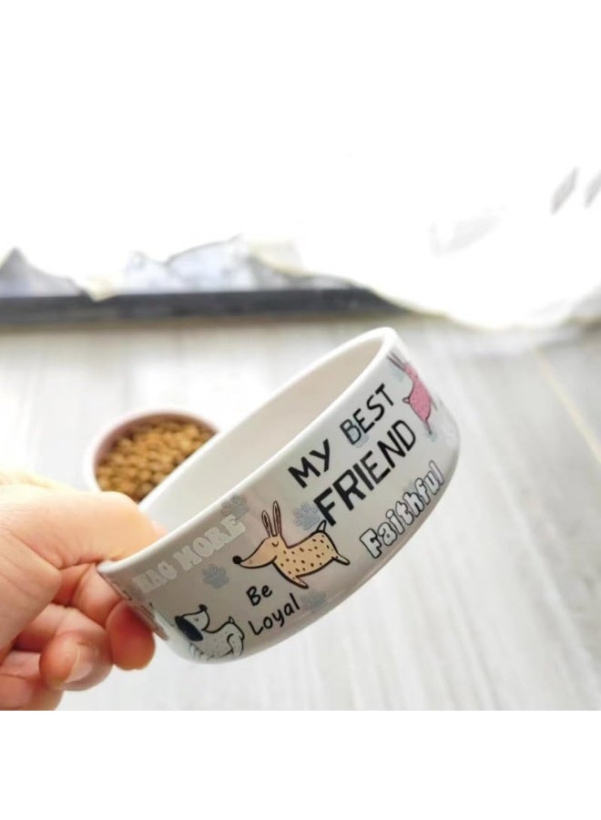 2 Pcs 5 Inch Ceramic Dog Bowls, Cartoon Pattern Cat and Dog Food Bowls, Cute and Durable Heavy Water Dishes for Small Dogs and Pets, Travel Friendly, Dishwasher and Microwave Safe - Image 3