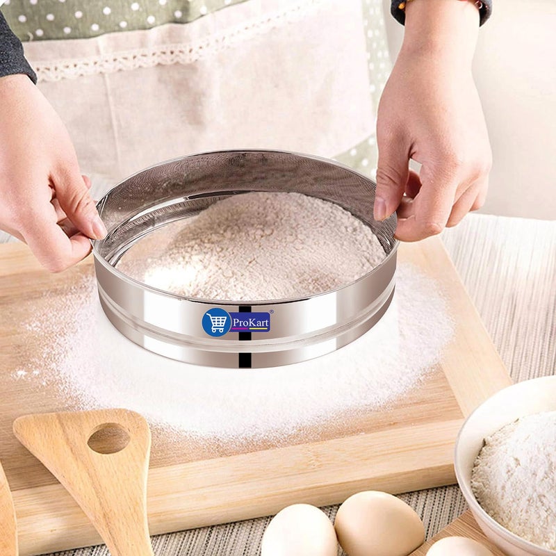 Prokart ProKart HeavyDuty 8Inch Stainless Steel 4 in 1 Interchangeable Sieve Premium Mesh Round Flour Sifter for Baking Maida Flour Atta Chalni Spice Powders Fine Mesh ChalniSieve for Home Kitchen - Image 1