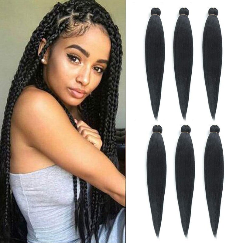 Aosome Pre Stretched Braiding Hair 6 Pack 28 Inches Yaki Professional Braid Hair Extensions Long Straight Hot Water Setting Synthetic Braiding Hair Extension for Twist 1bblack