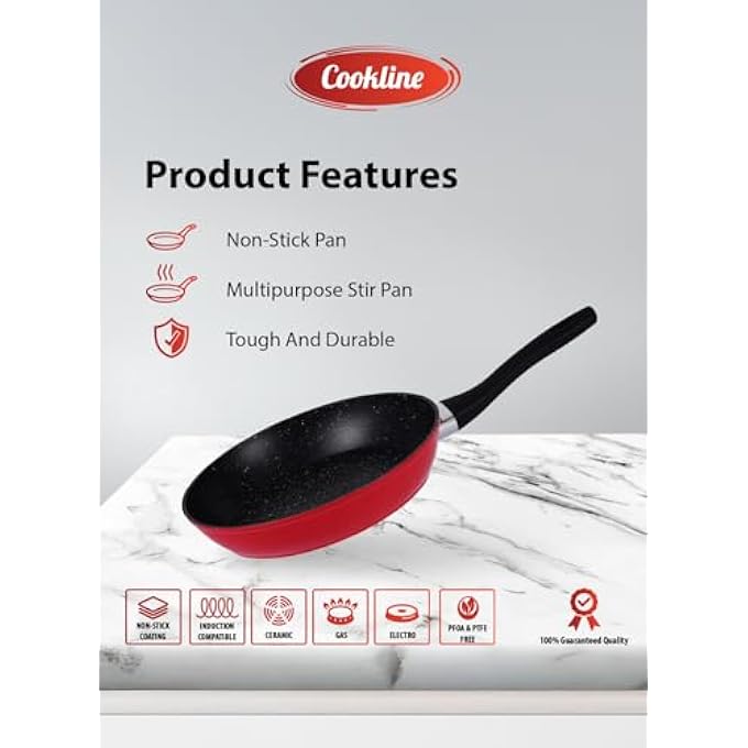 Cookline Forged Aluminum NonStick Fry Pan 24Cm Red Exterior Induction Compatible Easy To Clean - Image 3