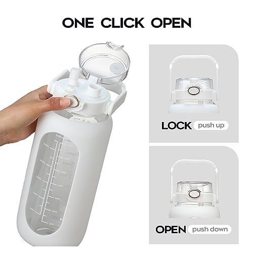 chunmo 74 oz Glass Water Bolttles with Straw Large Motivational Water Bottle with Time Marker Sports Water Bottles with Silicone Sleeve and Handle Lid 2.2L Water Jug for Gym Workout - Image 4