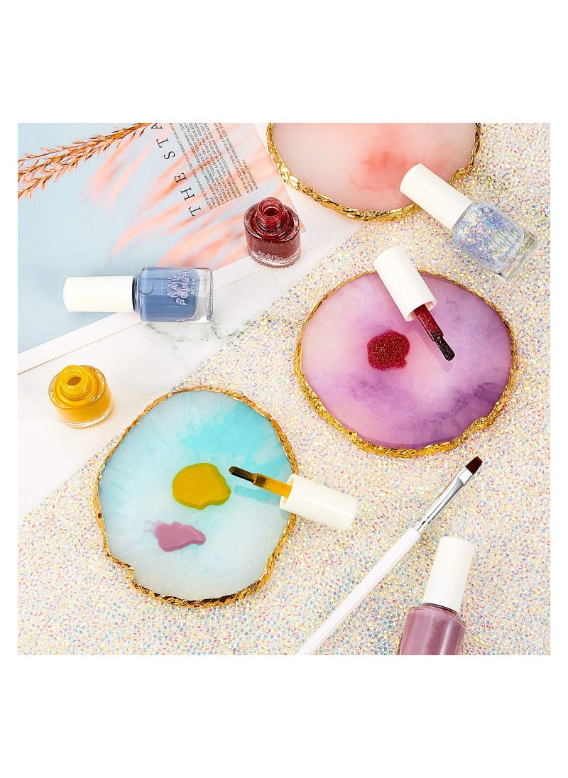 SYOSI Resin Nail Art Palette, 2 Pcs Nail Art Painting Mixed Color Palettes Gold Edge Nail Holder Nail Art Display Board  - Image 4