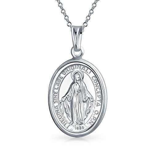 Bling Jewelry Traditional Christian Our Lady Of Guadalupe of Protection Catholic Religious Oval Medal Virgin Mary Necklace Pendant For Women or Men .925 Sterling Silver - Image 1
