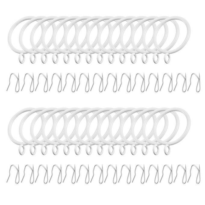 28pcs 15Inch Inner Diameter Drapery Eyelet Sliding Curtain Rings with Pinon Drapery Hook Curtain Hooks White