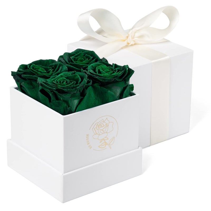 DuHouse 4pcs Preserved Rose Box of Forever Flower Eternal Roses Preserved Flowers for Valentine Gift Birthday Thanksgiving Hunt Green - Image 2