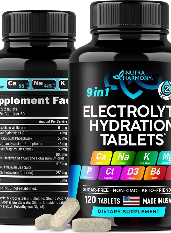 NUTRAHARMONY Electrolytes - Salt Pills with Magnesium, Potassium Chloride, Sodium, Vitamins D & B6, Kelp Powder - Electrolyte Supplements - Made in USA - Oral Tablets as Capsules - Vegan & Keto Friendly - 120 Tabs - Image 1