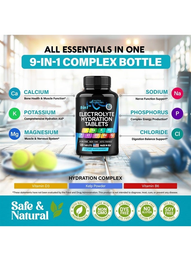 NUTRAHARMONY Electrolytes - Salt Pills with Magnesium, Potassium Chloride, Sodium, Vitamins D & B6, Kelp Powder - Electrolyte Supplements - Made in USA - Oral Tablets as Capsules - Vegan & Keto Friendly - 120 Tabs - Image 2