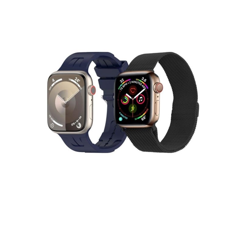 BURAQ 2-Pack Sports Replacement Bands Compatible with Apple Watch 49/46/45/44/42mm – Series Ultra 2/Ultra/9/8/7/SE/6/5/4/3/2/1 – Model #0711 - Image 1