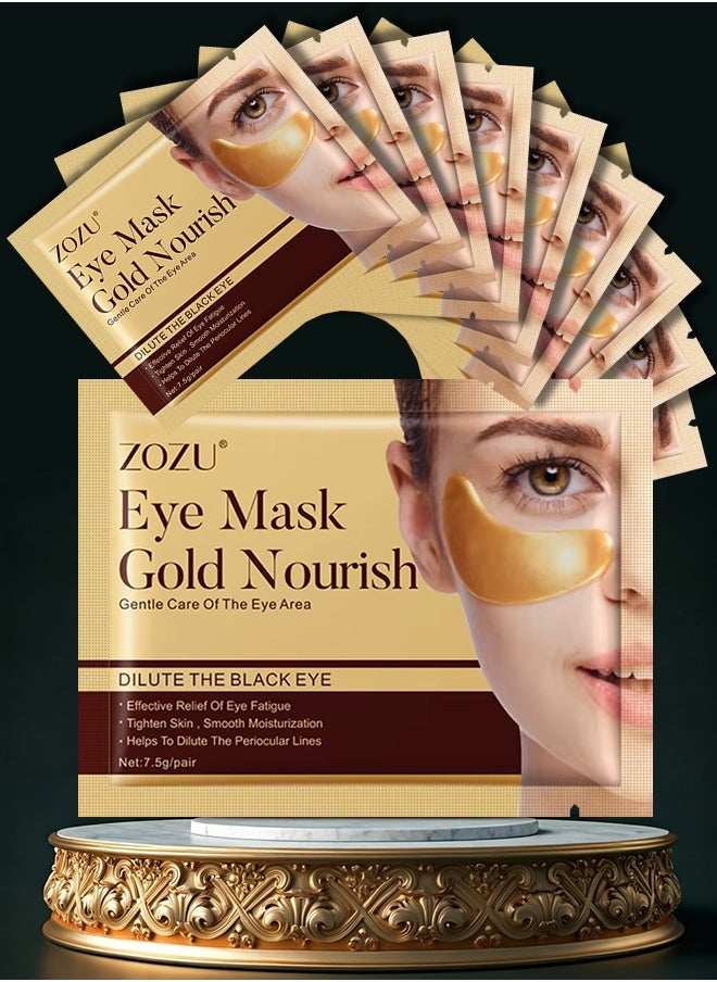 Zozu 10 Pcs Eye Mask Set Gold Nourish Gentle Care Of Eye Area Relieve Eye Fatigue Tighten Skin Moisturizing Hydrating Nourishing Fade Dark Circles Gold Eye Mask for Women and Men All Skin Types  - Image 1