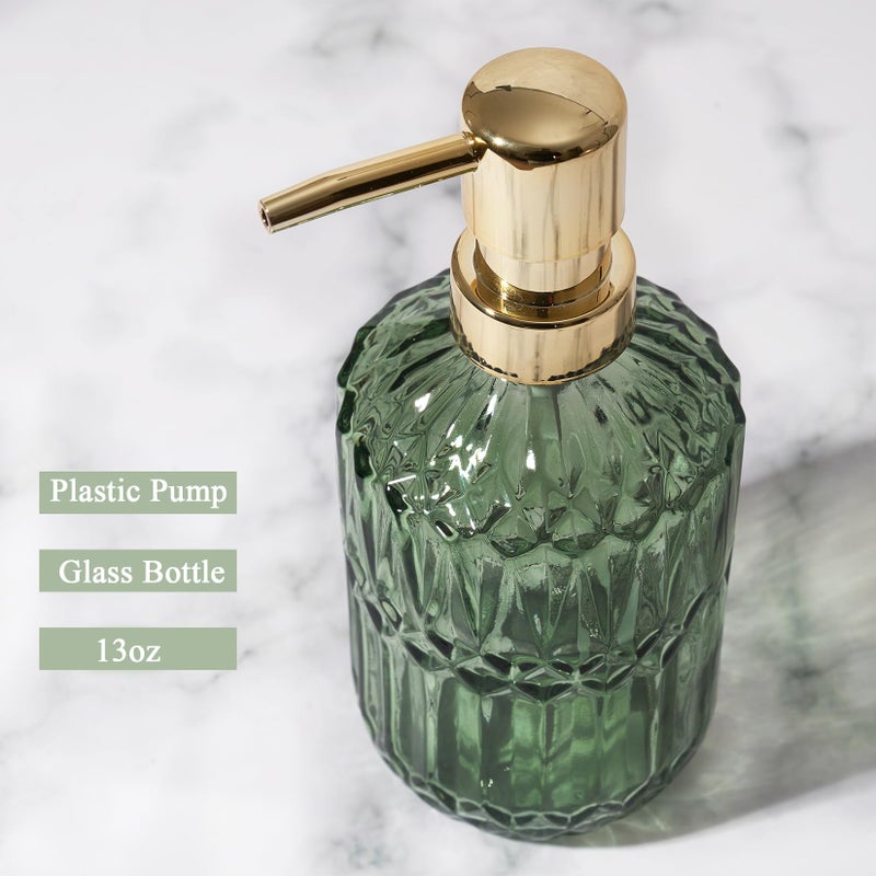 Osfvn Glass Soap Dispenser Green Bottle Gold Plastic Pump Refillable Kitchen Sink Countertop Hand Dish Dispensers - Image 2