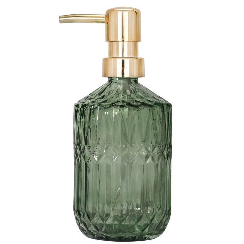Osfvn Glass Soap Dispenser Green Bottle Gold Plastic Pump Refillable Kitchen Sink Countertop Hand Dish Dispensers - Image 1
