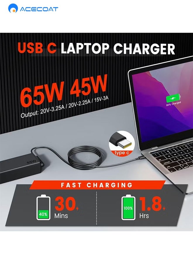 ACECOAT Replacement For 65w Lenovo Laptop Charger Usb C ;Compatible With Lenovo Thinkpad T480s T580s T490 E480 E580 Chromebook C330 S330 100e 300e 500e,Yoga C930 C940 720 Power Supply Adapter Cord - Image 2