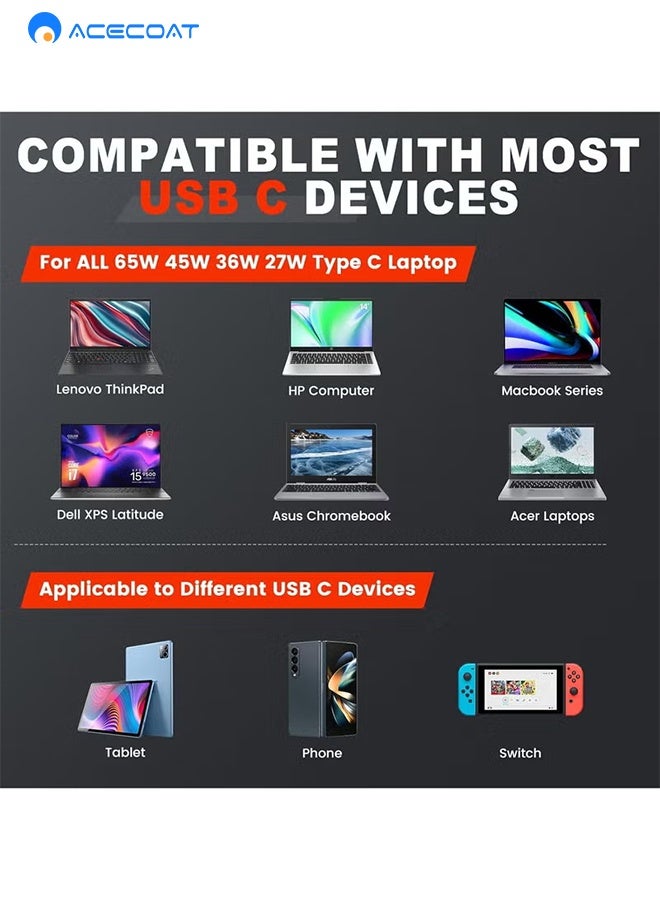 ACECOAT Replacement For 65w Lenovo Laptop Charger Usb C ;Compatible With Lenovo Thinkpad T480s T580s T490 E480 E580 Chromebook C330 S330 100e 300e 500e,Yoga C930 C940 720 Power Supply Adapter Cord - Image 3