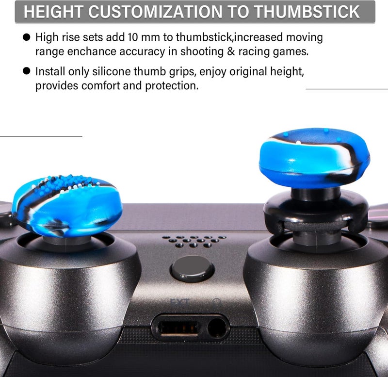 PlayRealm FPS Thumbstick Extender & 3D Texture Rubber Silicone Grip Cover 2 Sets for PS5 Dualsenese & PS4 Controller (Camouflage Blue) - Image 5