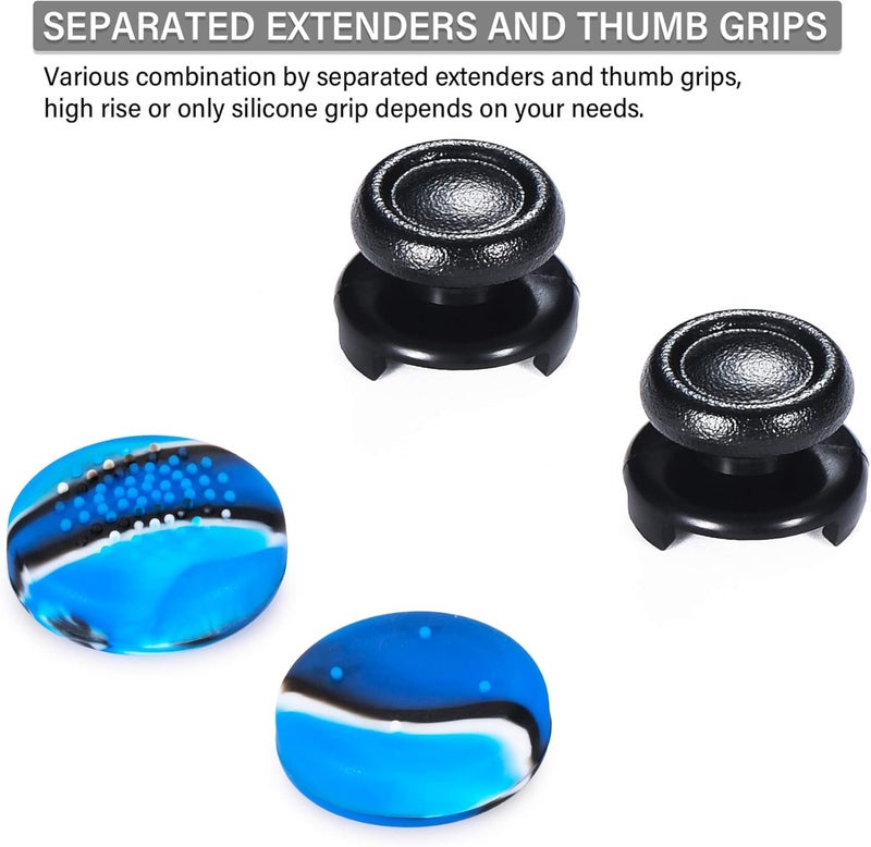PlayRealm FPS Thumbstick Extender & 3D Texture Rubber Silicone Grip Cover 2 Sets for PS5 Dualsenese & PS4 Controller (Camouflage Blue) - Image 3