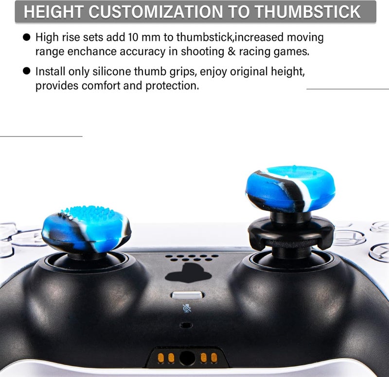 PlayRealm FPS Thumbstick Extender & 3D Texture Rubber Silicone Grip Cover 2 Sets for PS5 Dualsenese & PS4 Controller (Camouflage Blue) - Image 4