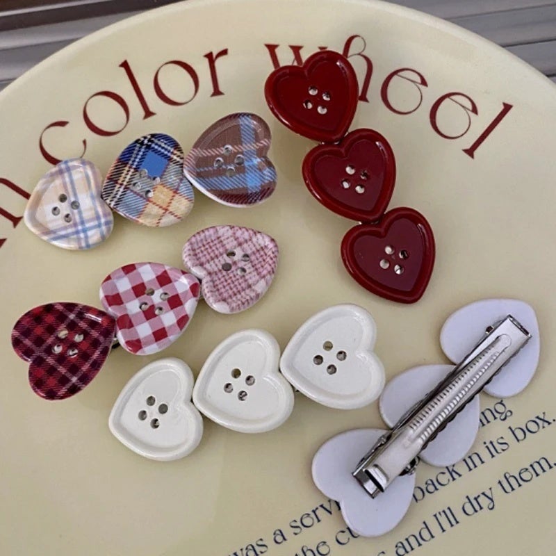 Sweet Love Plaid Button Hair Clip Women Side Bangs Hairpins Korean Japanese Girls Cute Duckbill Clip Headdress Hair Accessories - Image 5