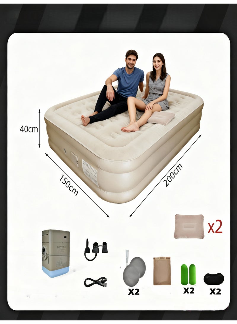 Double Height Air Mattress, Portable Inflatable Bed with Built-in Pump, One-Button Quick Automatic Inflation/Deflation, Ideal for Home or Outdoor Travel Camping - Image 1