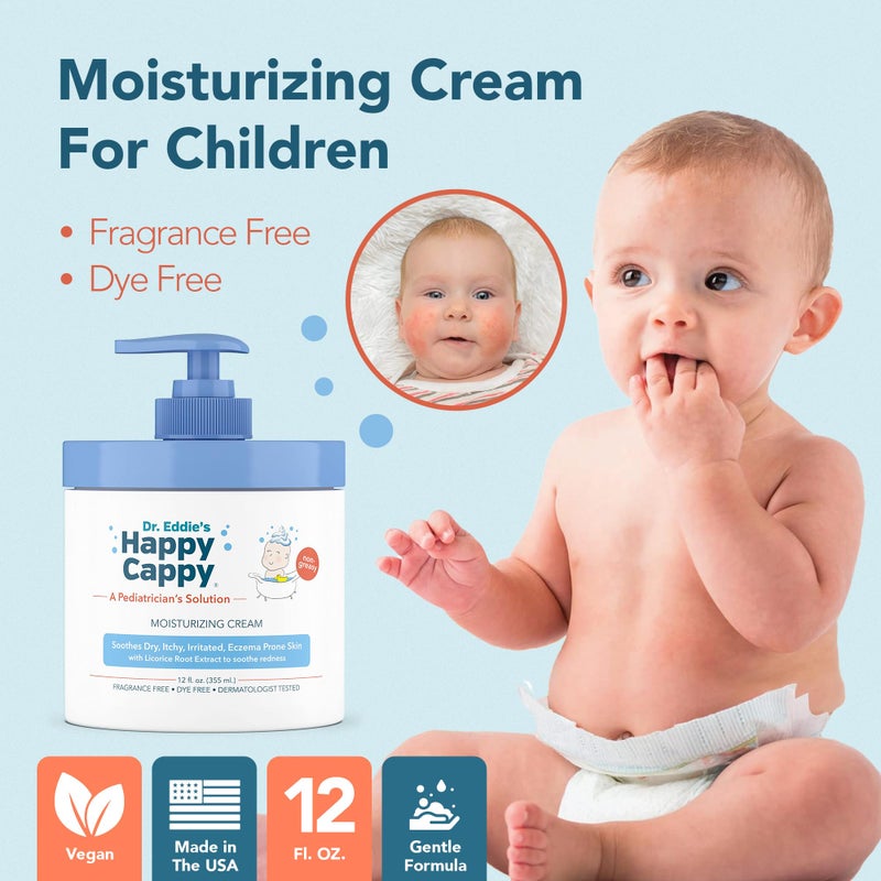 Happy Cappy Moisturizing Cream - Baby Cream for Eczema-Prone Skin, Dry Skin Lotion for Infants, Toddlers & Kids, Pediatrician-Formulated, Gentle, Paraben Free, Hypoallergenic, Sulfate Free - 12 fl oz - Image 4