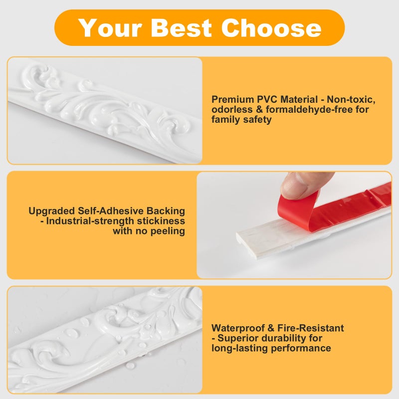 HOHNNYREET 16.4FT x 1.02'' White Peel and Stick Crown Molding Trim â€“ Flexible Decorative Mirror Frame Border, Self-Adhesive Molding for Bathroom Doors & Mirrors - Image 3