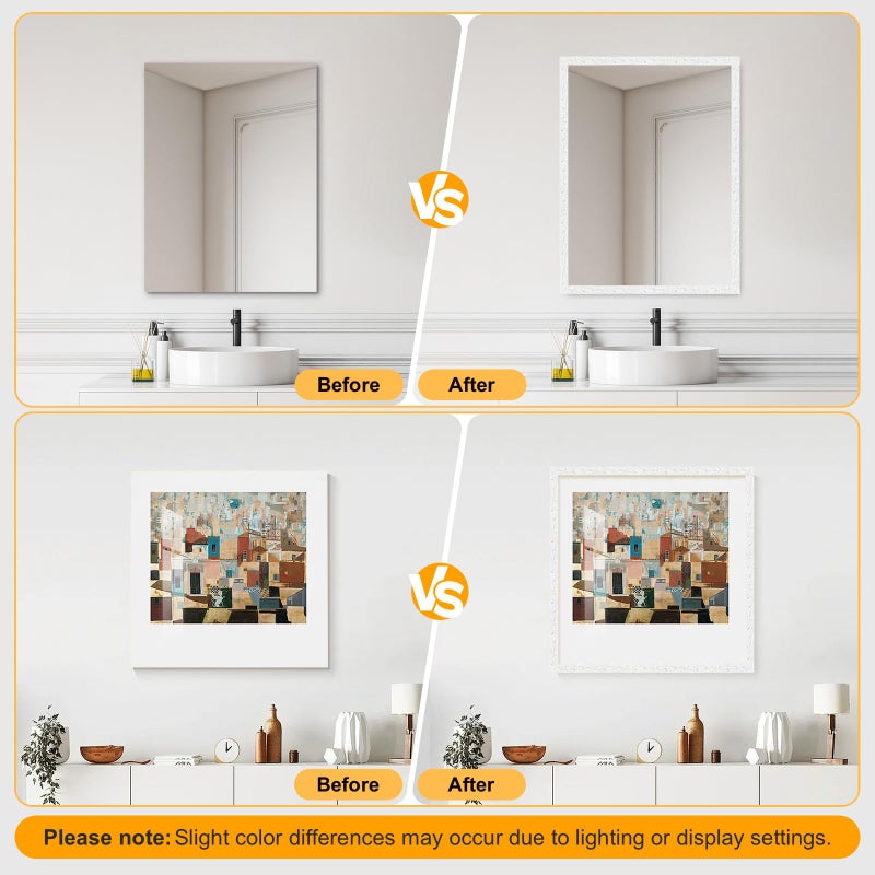 HOHNNYREET 16.4FT x 1.02'' White Peel and Stick Crown Molding Trim â€“ Flexible Decorative Mirror Frame Border, Self-Adhesive Molding for Bathroom Doors & Mirrors - Image 4