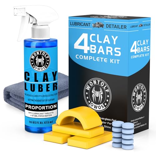 Wontolf Car Clay Bars Auto Detailing and Clay Luber Synthetic Lubricant Kit, 4 Clay Bars, Clay bar Lubricant Tablets 10 Pack(1pc=16 fl oz), Spray Bottle and Microfiber Towel for Car Detailing Cleaning - Image 1