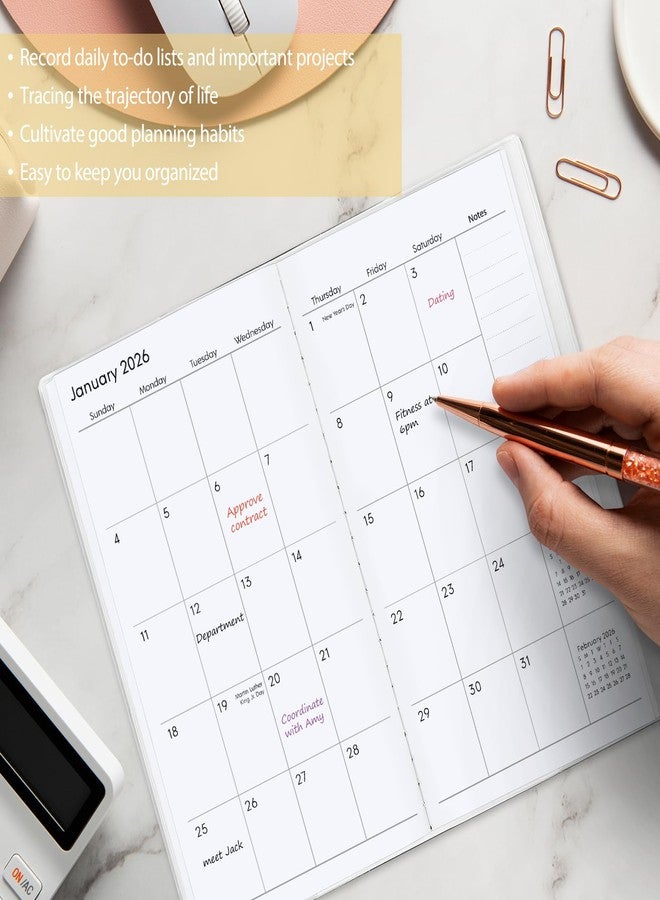 Zuozee Pocket Calendar 2026-2027, Purse Monthly Planner - 3.7" x 6.7" - Runs from January 2026 Until December 2027, Calendar Planner with Beach PVC Cover for Office - Image 3