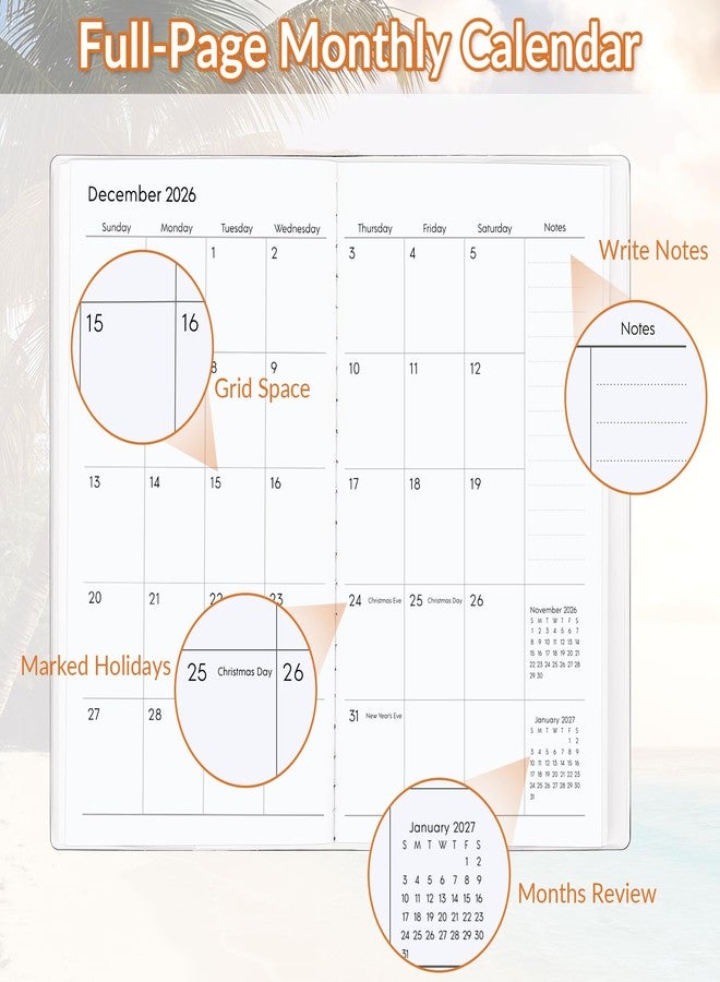 Zuozee Pocket Calendar 2026-2027, Purse Monthly Planner - 3.7" x 6.7" - Runs from January 2026 Until December 2027, Calendar Planner with Beach PVC Cover for Office - Image 2