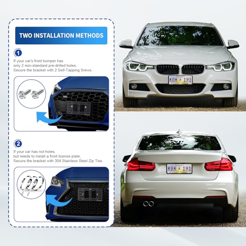 Podestaa Front License Plate Bracket Holder Frame,2 Drill License Plate Mount,Universal Bumper Car Tag Frame Mounting kit - Image 5