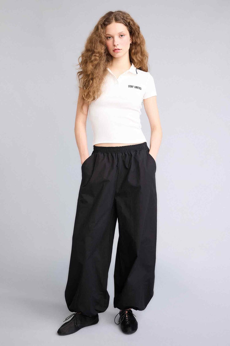 DeFacto White Woman Fitted Polo Neck Ribbed T-Shirt Casual - Image 2