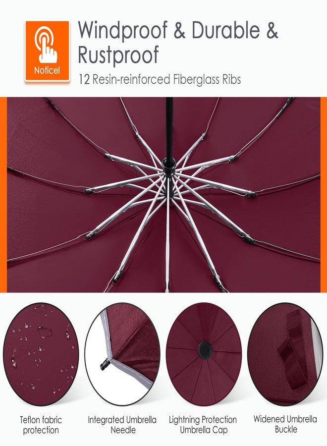 Bodyguard Inverted Umbrella Large Windproof Umbrellas for Rain Sun Travel Umbrella Compact with Reflective Stripe, Burgundy-46 IN - Image 3