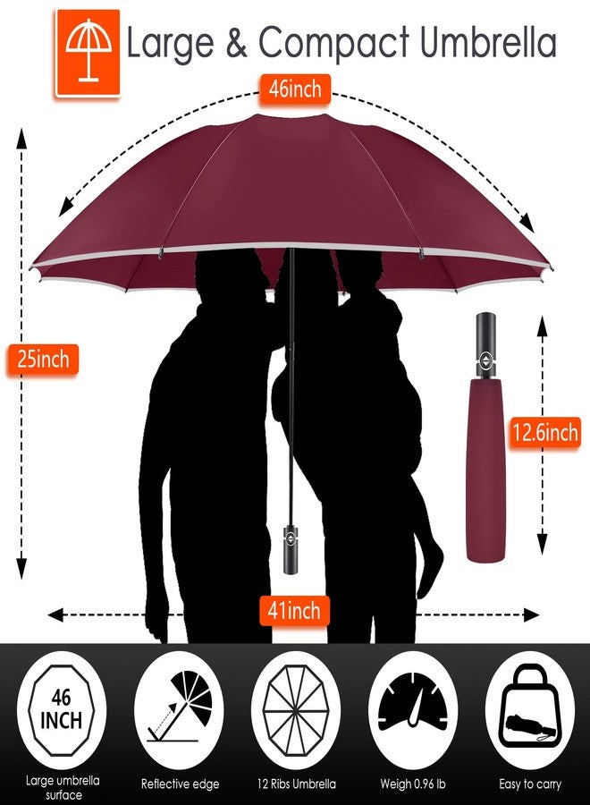 Bodyguard Inverted Umbrella Large Windproof Umbrellas for Rain Sun Travel Umbrella Compact with Reflective Stripe, Burgundy-46 IN - Image 4
